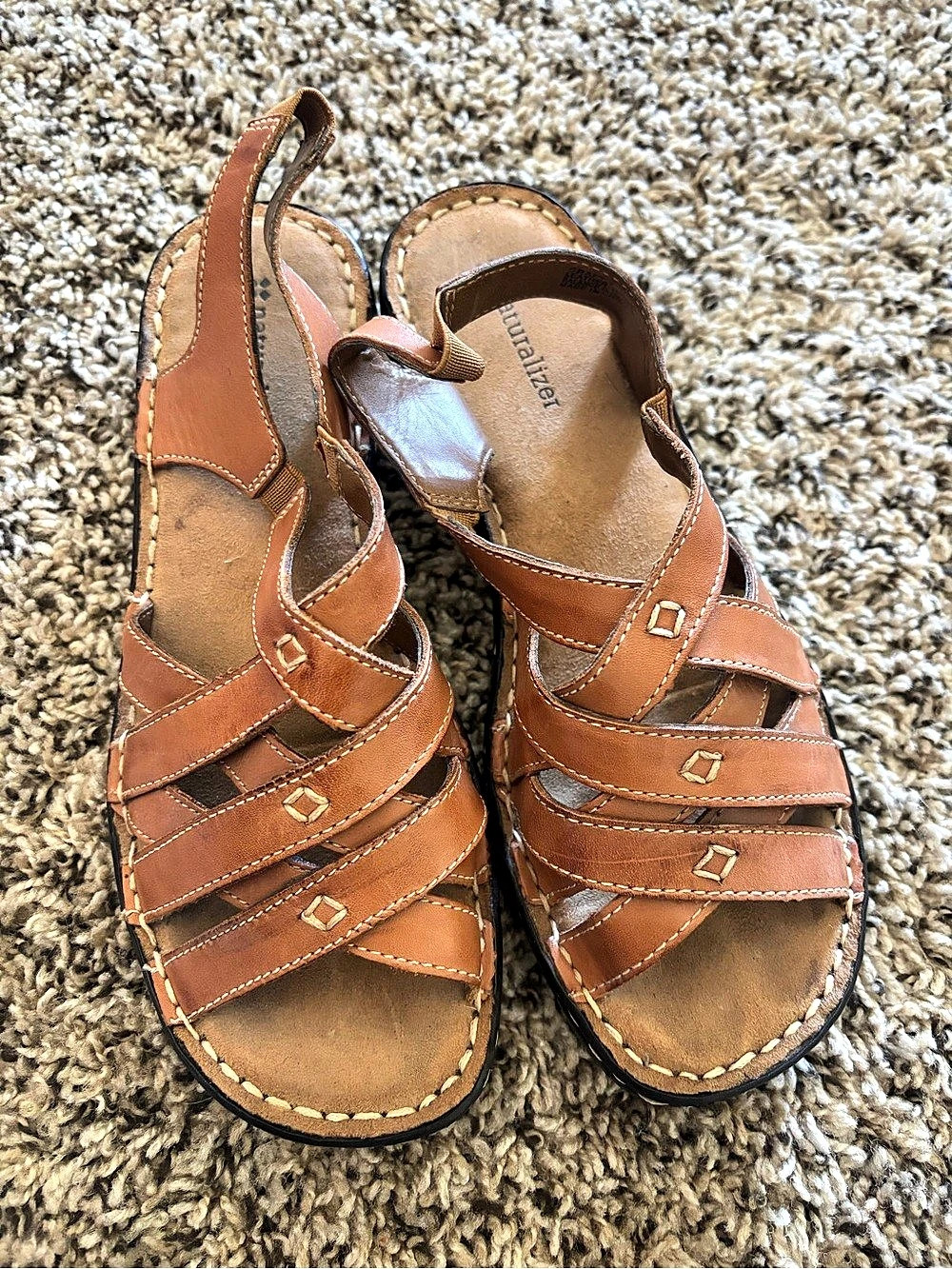 Naturalizer Craft Leather Strappy Sandals Brown US 7.5 W
